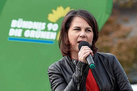 Bundesaussenministerin Annalena Baerbock (Grüne) bei einer Wahlkampfveranstaltung ihrer Partei zur Schleswig-Holsteinischen Landtagswahl.